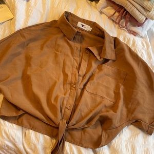 Brown crop button up